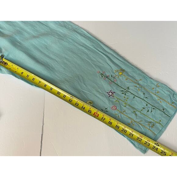 LA Blend 100% Linen Light Blue Embroidered Beaded Top Pants Set Size Medium - Picture 14 of 16